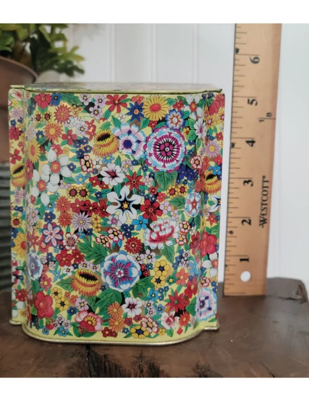 Vtg Retro Cottagecore Grandmacore Chintz Floral Hinged Daher Tea Tin Canister